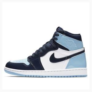 Air Jordan 1 Nike High OG UNC Envernizados Couro Tênis de Basquete Feminino Branco Pretas Azuis | JD-872XM