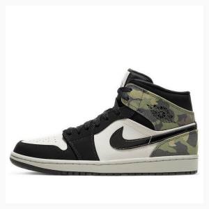 Air Jordan 1 Nike Medio Camo Tênis de Basquete Masculino Pretas Branco Verdes | JD-715RN