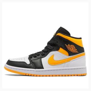 Air Jordan 1 Nike Medio SE Tênis de Basquete Feminino Branco Pretas Amarelas | JD-714UP