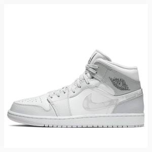 Air Jordan 1 Nike Medio Swoosh Logo - Grey Camo Tênis de Basquete Masculino Branco Cinzentas | JD-147KV