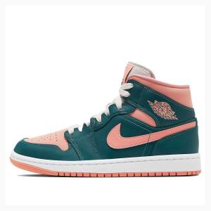 Air Jordan 1 Nike Medio Teal Tênis de Basquete Feminino Verdes Rosa | JD-523DM