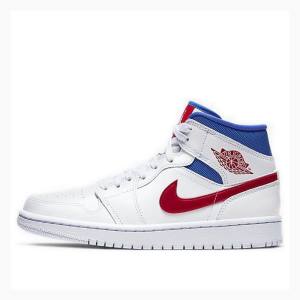 Air Jordan 1 Nike Medio USA Tênis de Basquete Feminino Branco Azuis Vermelhas | JD-710LC